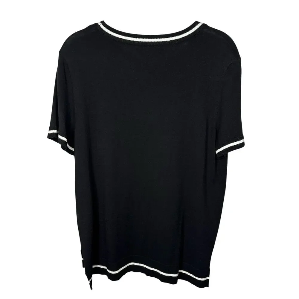 Nicole Miller Artelier Black & White Short Sleeve Knit Blouse Women's Large - Picture 2 of 6